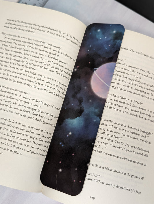 Galaxy and Planet Classic Style Bookmark 2inx8in, Blue Bookmark, Black Bookmark, Sci Fi Bookmark, Outer Space Bookmark