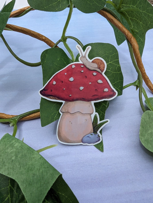 Snail on a Mushroom | Fly Agaric Amanita Muscaria Laptop and Water Bottle Vinyl Decal
